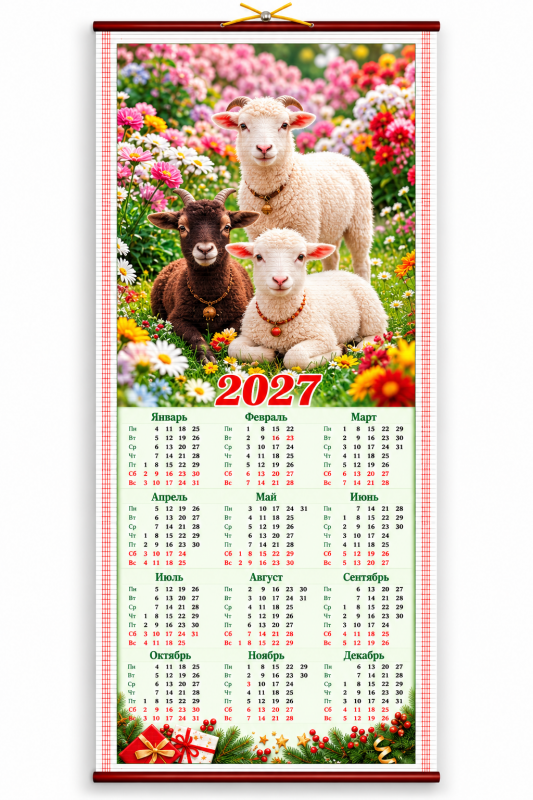 Бамбуковый (Жалюзи) Настенный Календарь 2027 Год "Символ Года - . Размер 32х75 См
