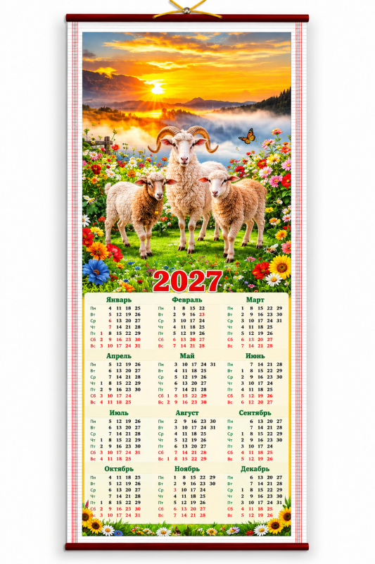 Бамбуковый (Жалюзи) Настенный Календарь 2027 Год "Символ Года - . Размер 32х75 См