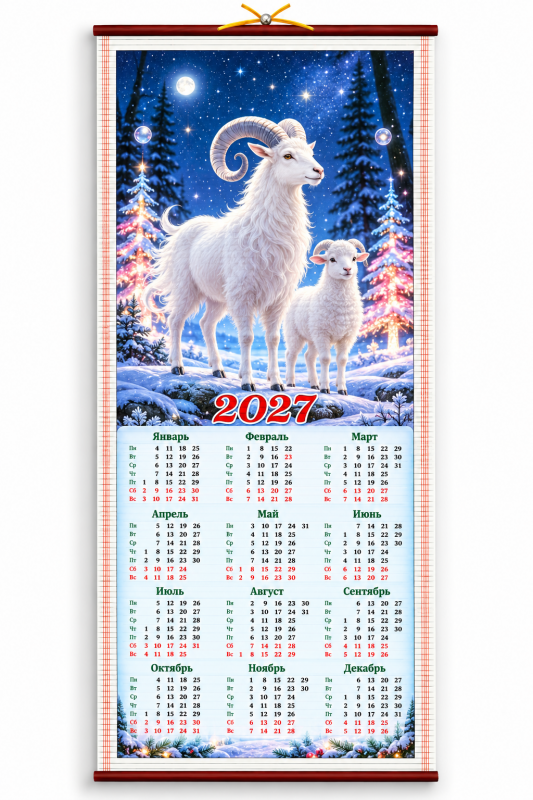 Бамбуковый (Жалюзи) Настенный Календарь 2027 Год "Символ Года - . Размер 32х75 См