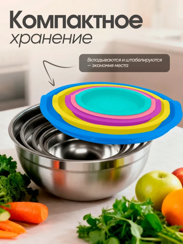 Набор мисок с крышками 5 шт. 18-26 см.